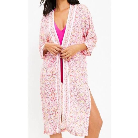 LOFT Beach Ikat Kimono Duster Serenity Pink XS - Picture 1 of 7